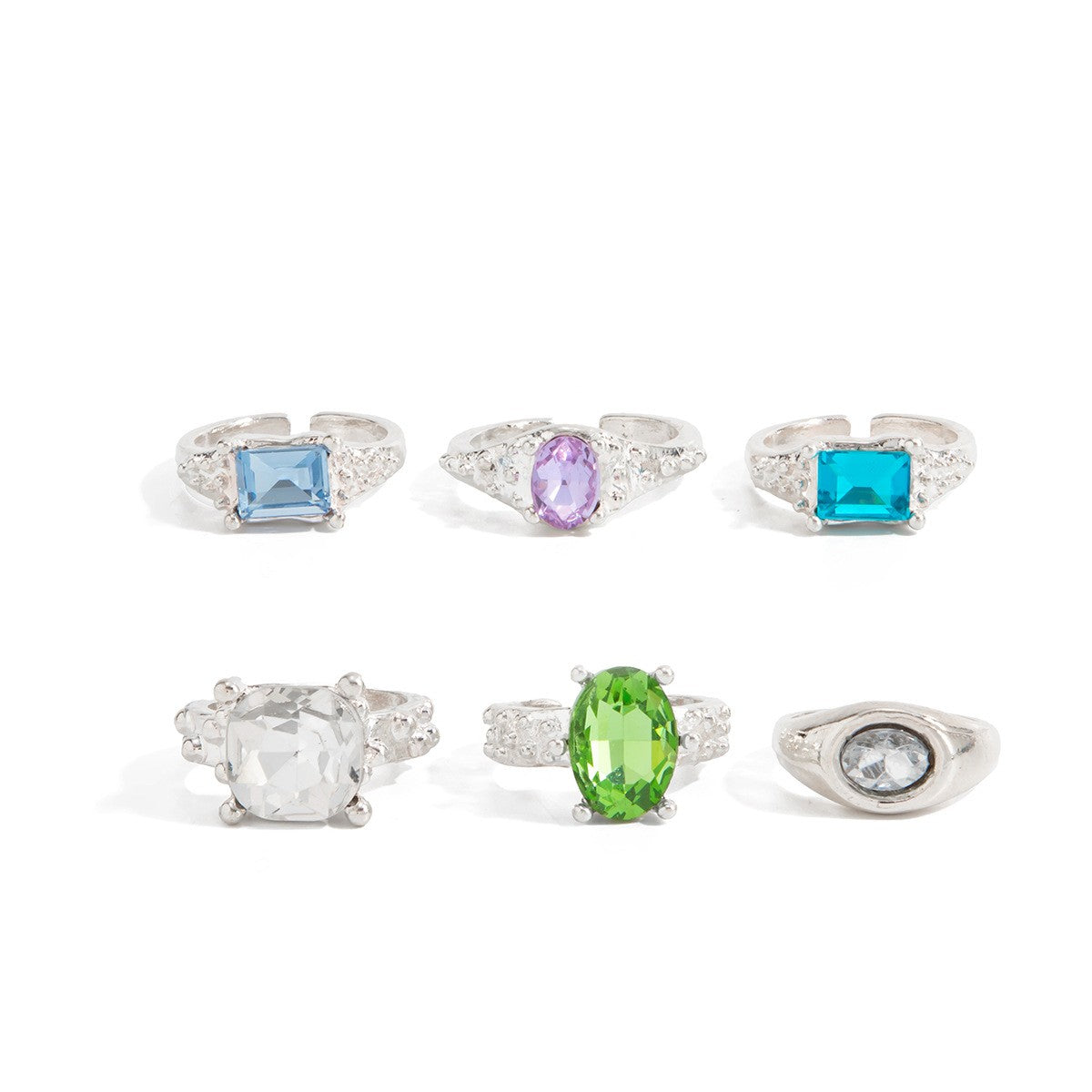 Classy Multicolor Geometric Gemstone Ring Set
