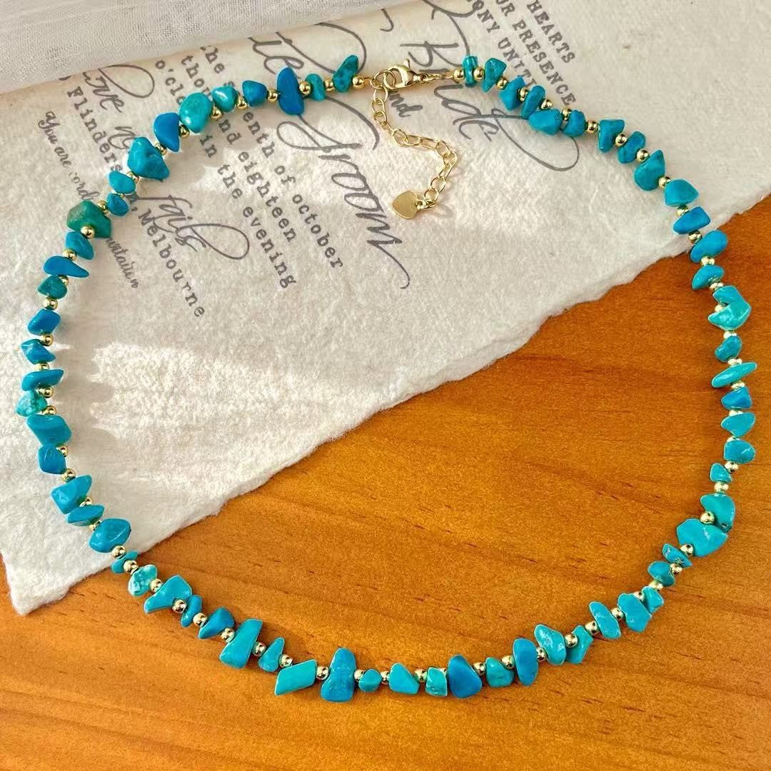 Boho Vintage Faux Turquoise Chip Necklace