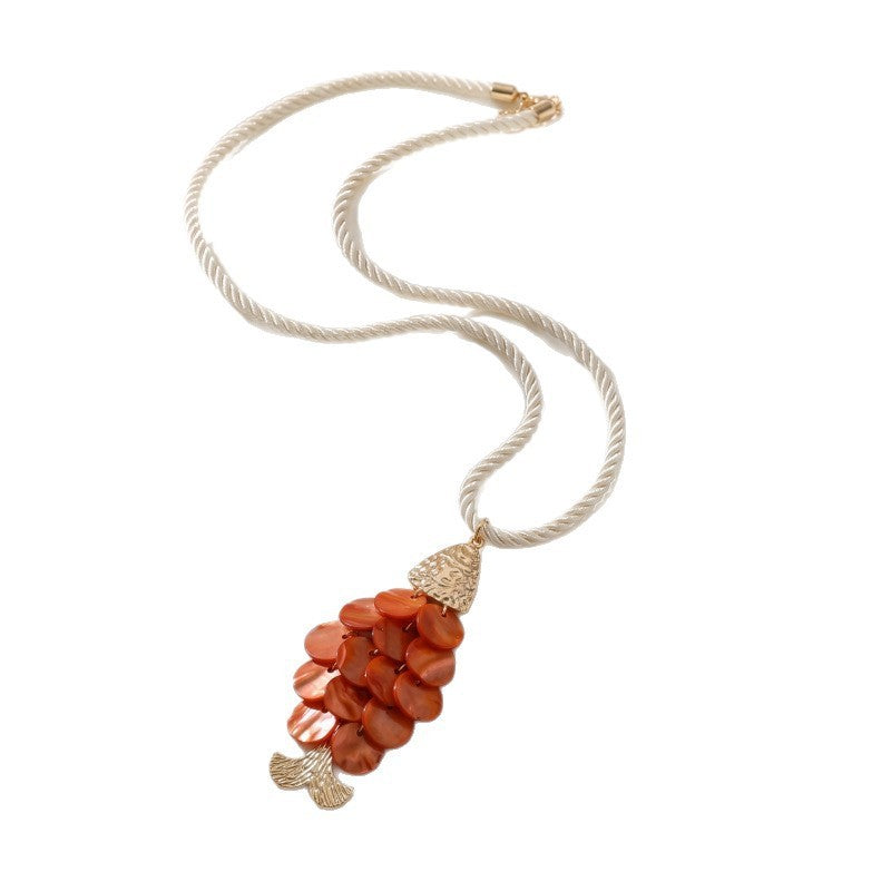 Romantic Pink Shell Fish Rope Necklace