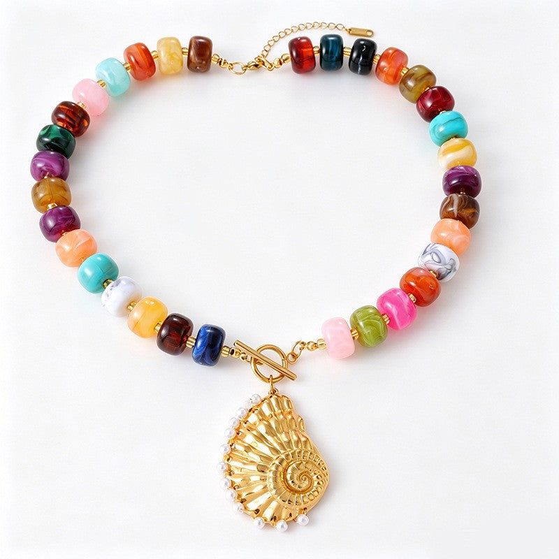 Boho Rainbow Resin Bead Starfish Shell Necklace