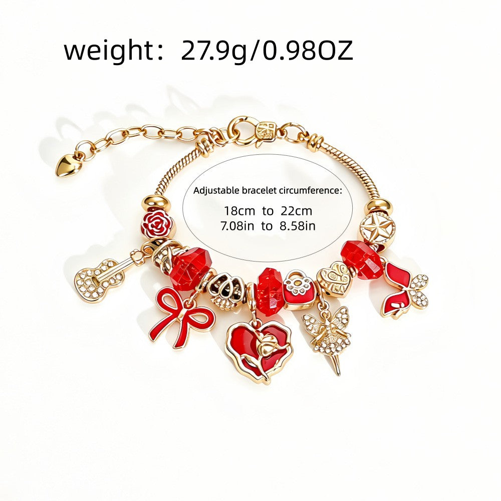 Romantic Red Enamel Heart Charm Bracelet