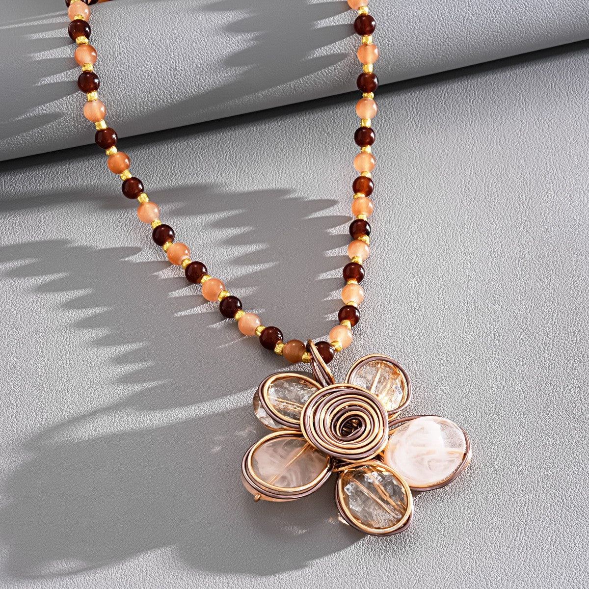Boho Amber Beaded Flower Necklace