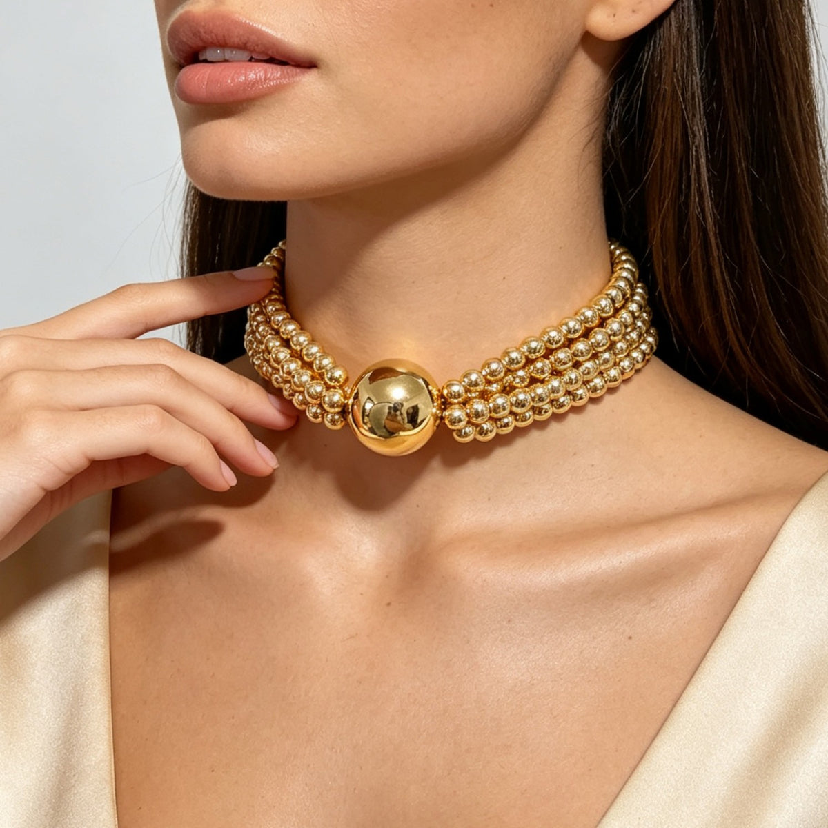 Classy Multi-Strand Sphere Choker Necklace