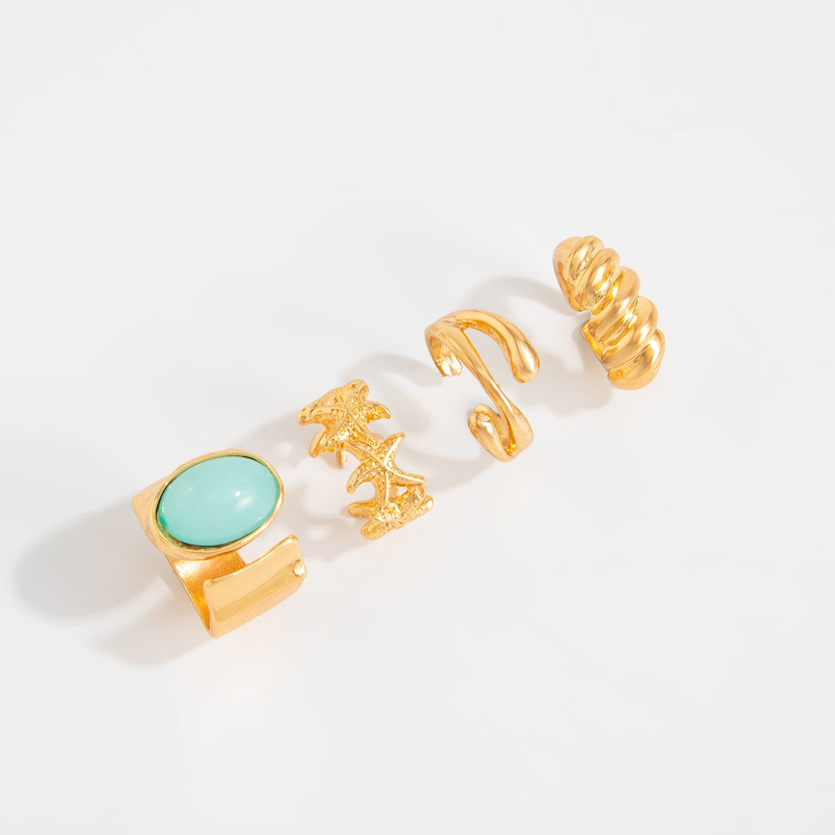 4pc Boho Starfish & Turquoise Toe Ring Set