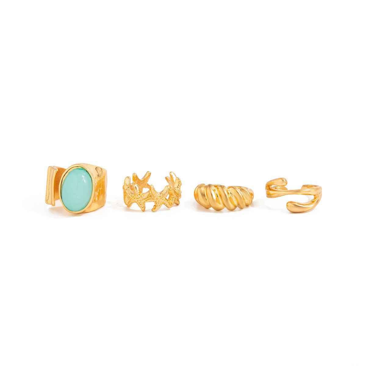 4pc Boho Starfish & Turquoise Toe Ring Set