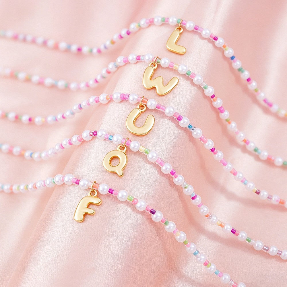 Dainty Pastel Faux Pearl Initial Necklace