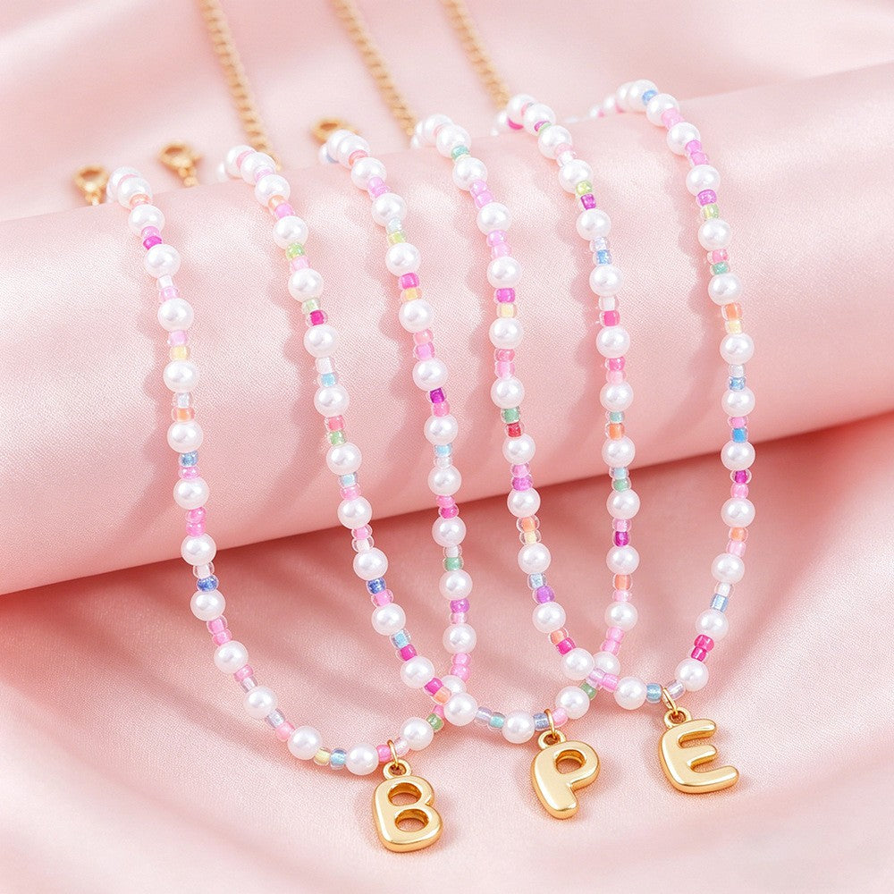 Dainty Pastel Faux Pearl Initial Necklace