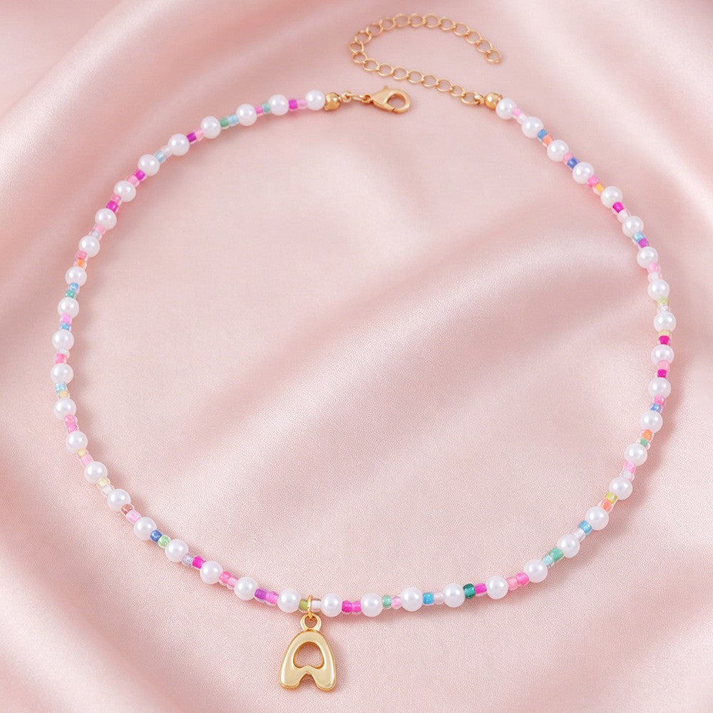 Dainty Pastel Faux Pearl Initial Necklace