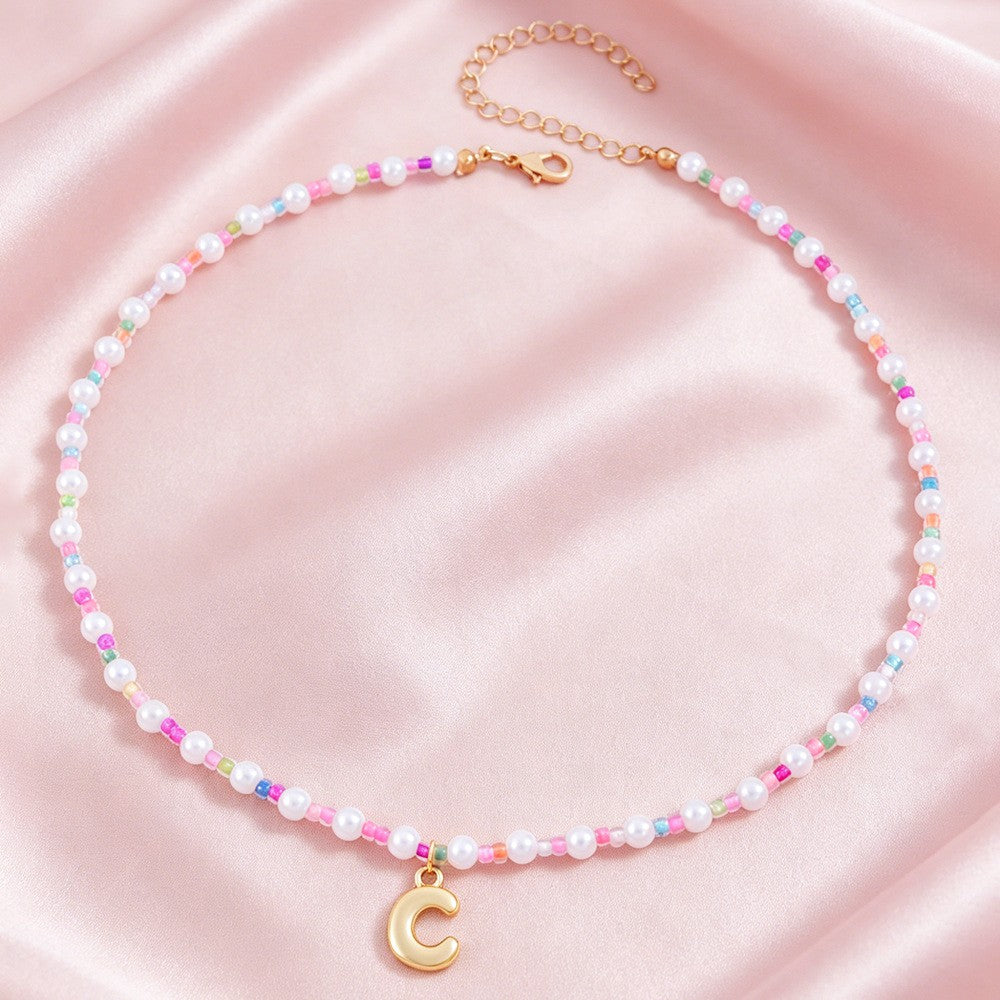 Dainty Pastel Faux Pearl Initial Necklace