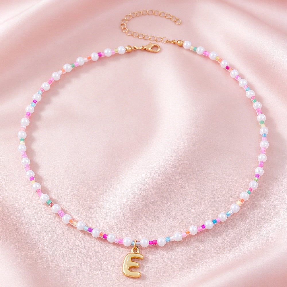 Dainty Pastel Faux Pearl Initial Necklace