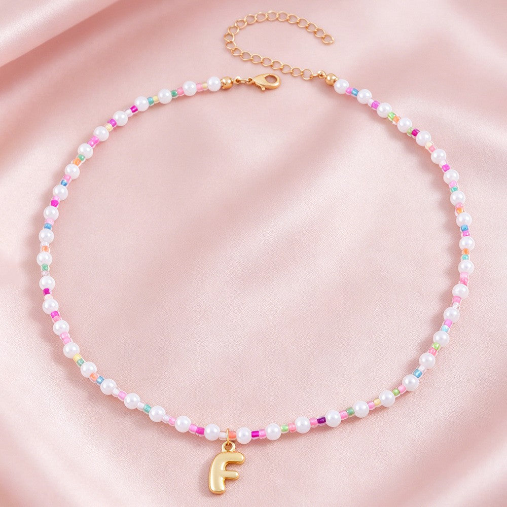 Dainty Pastel Faux Pearl Initial Necklace