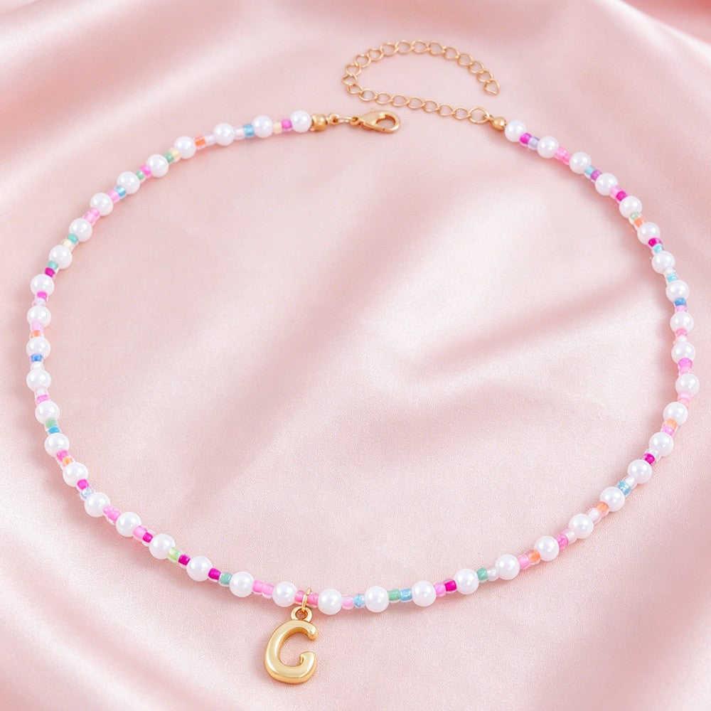 Dainty Pastel Faux Pearl Initial Necklace