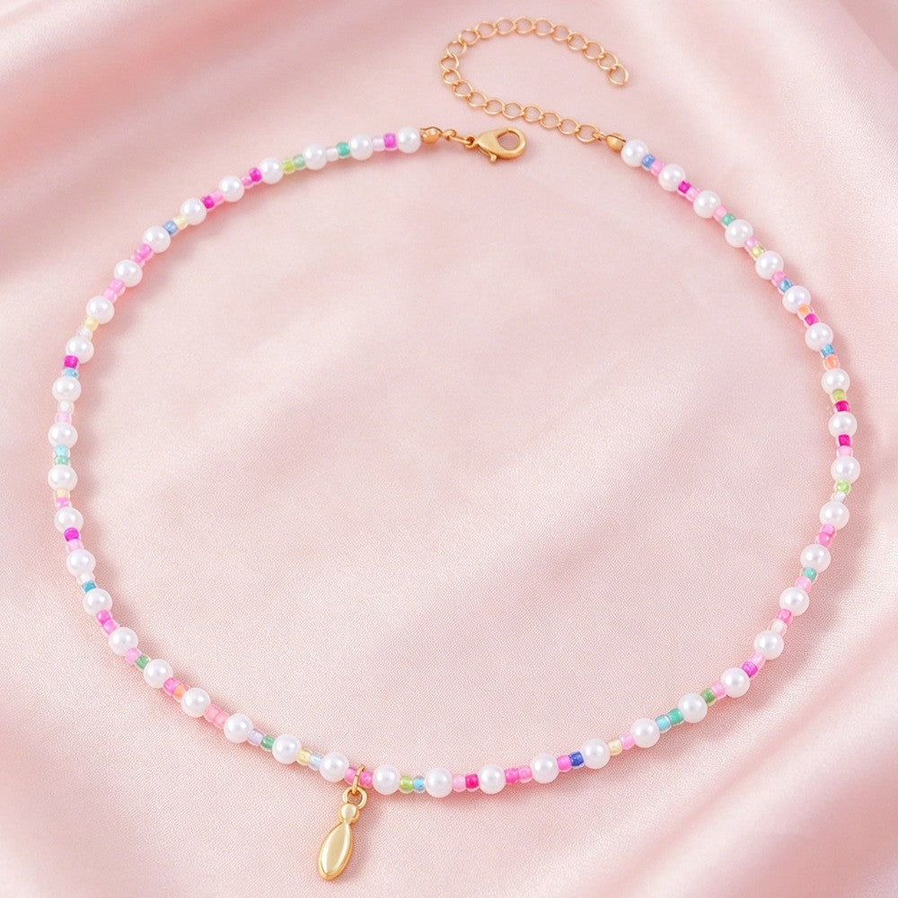 Dainty Pastel Faux Pearl Initial Necklace