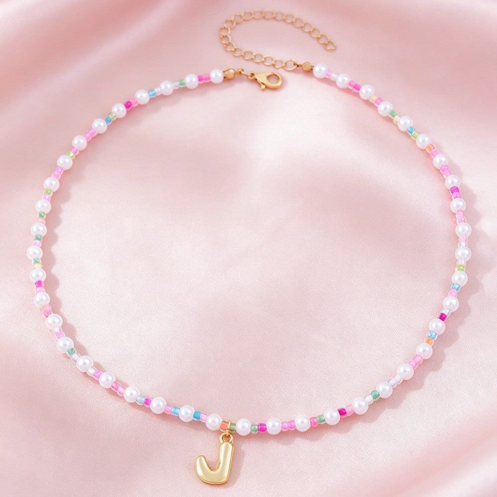 Dainty Pastel Faux Pearl Initial Necklace