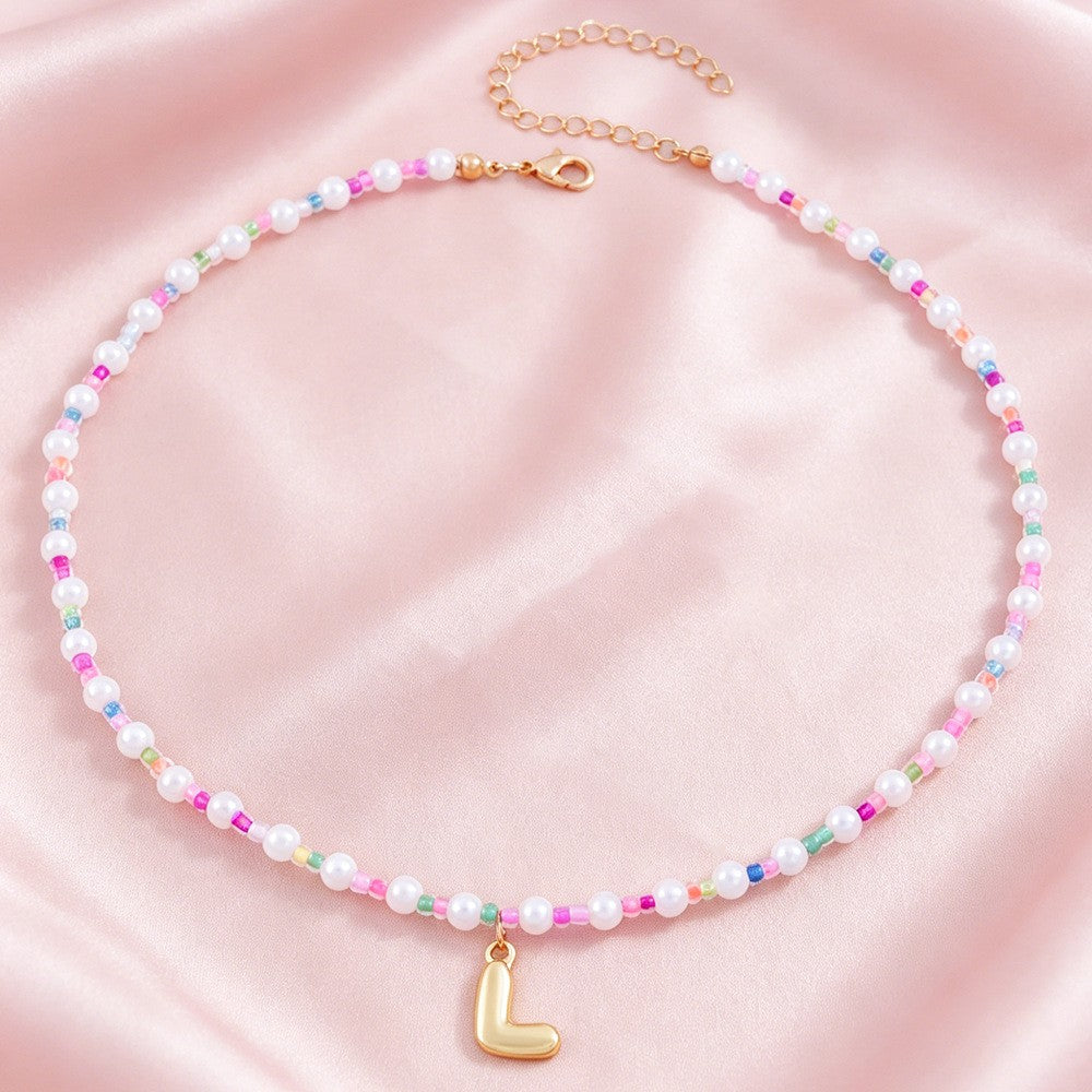 Dainty Pastel Faux Pearl Initial Necklace
