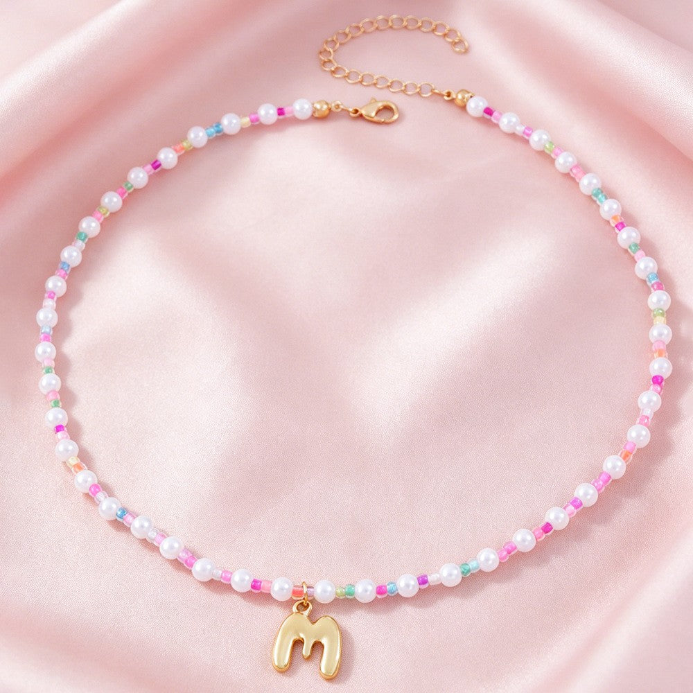 Dainty Pastel Faux Pearl Initial Necklace