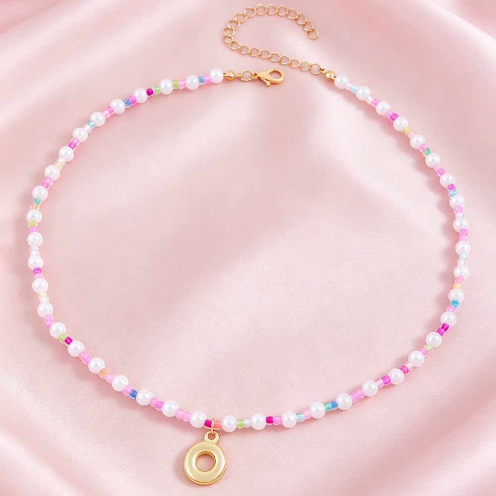 Dainty Pastel Faux Pearl Initial Necklace