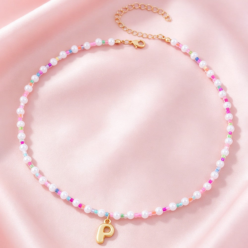 Dainty Pastel Faux Pearl Initial Necklace
