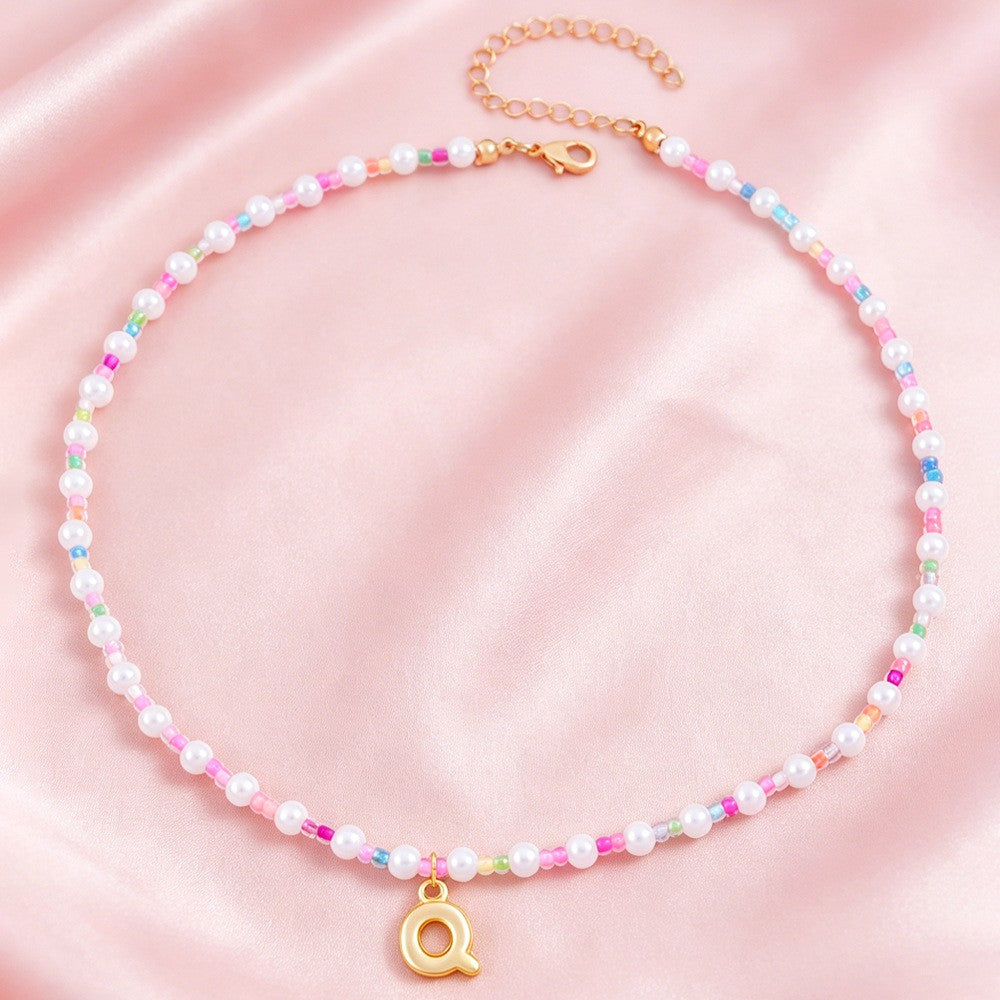 Dainty Pastel Faux Pearl Initial Necklace