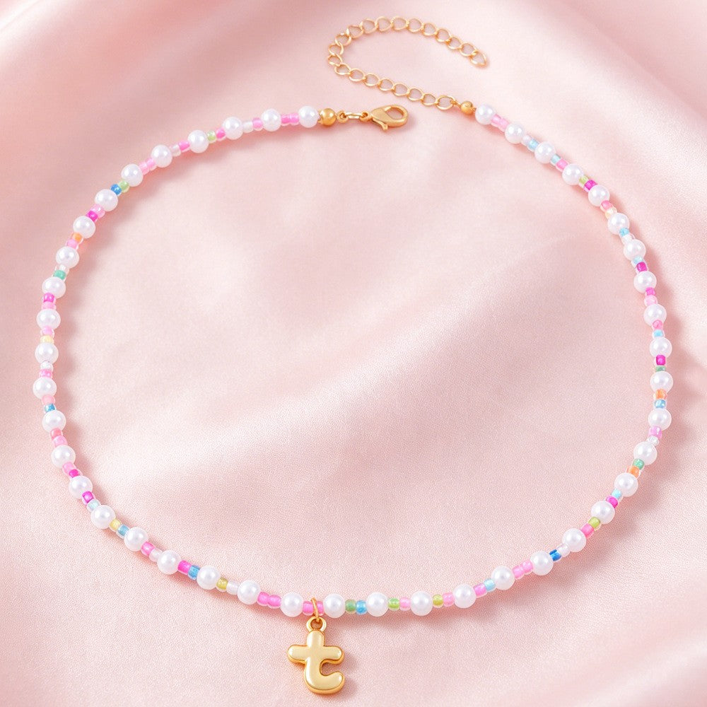 Dainty Pastel Faux Pearl Initial Necklace