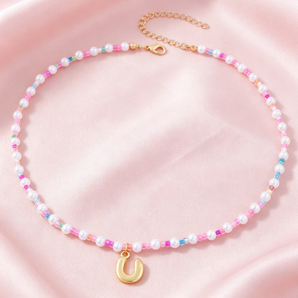 Dainty Pastel Faux Pearl Initial Necklace