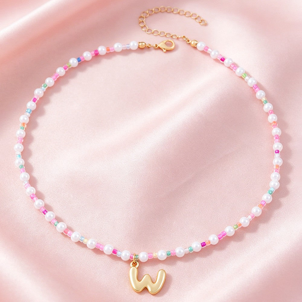 Dainty Pastel Faux Pearl Initial Necklace