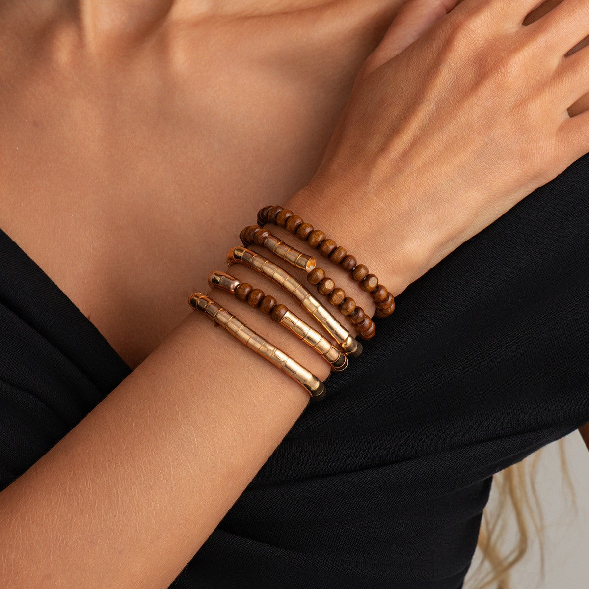 Boho Layered Tube Bead Necklace & Bracelet Set