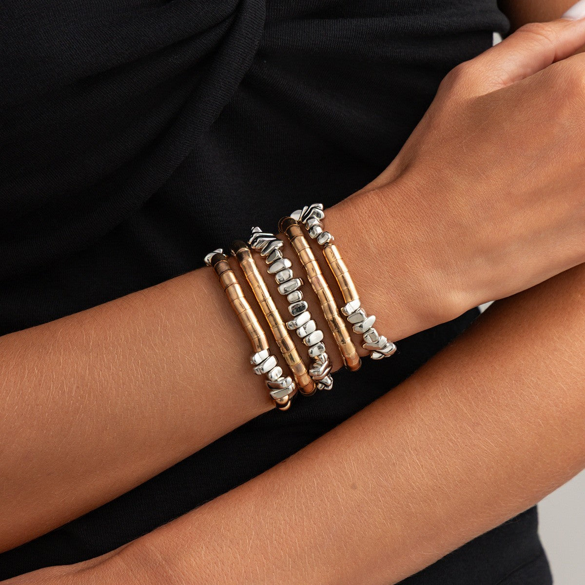 Boho Layered Tube Bead Necklace & Bracelet Set