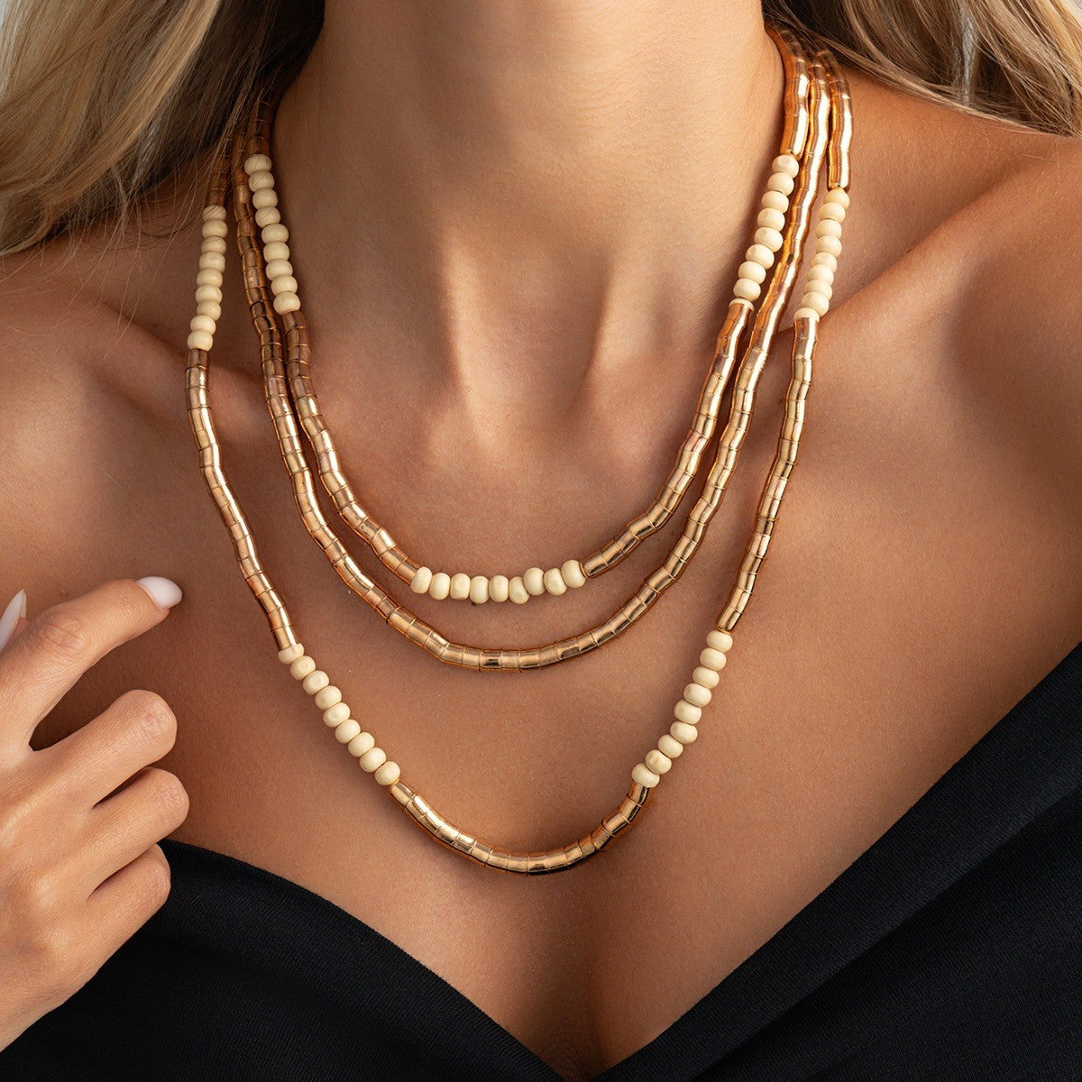 Boho Layered Tube Bead Necklace & Bracelet Set