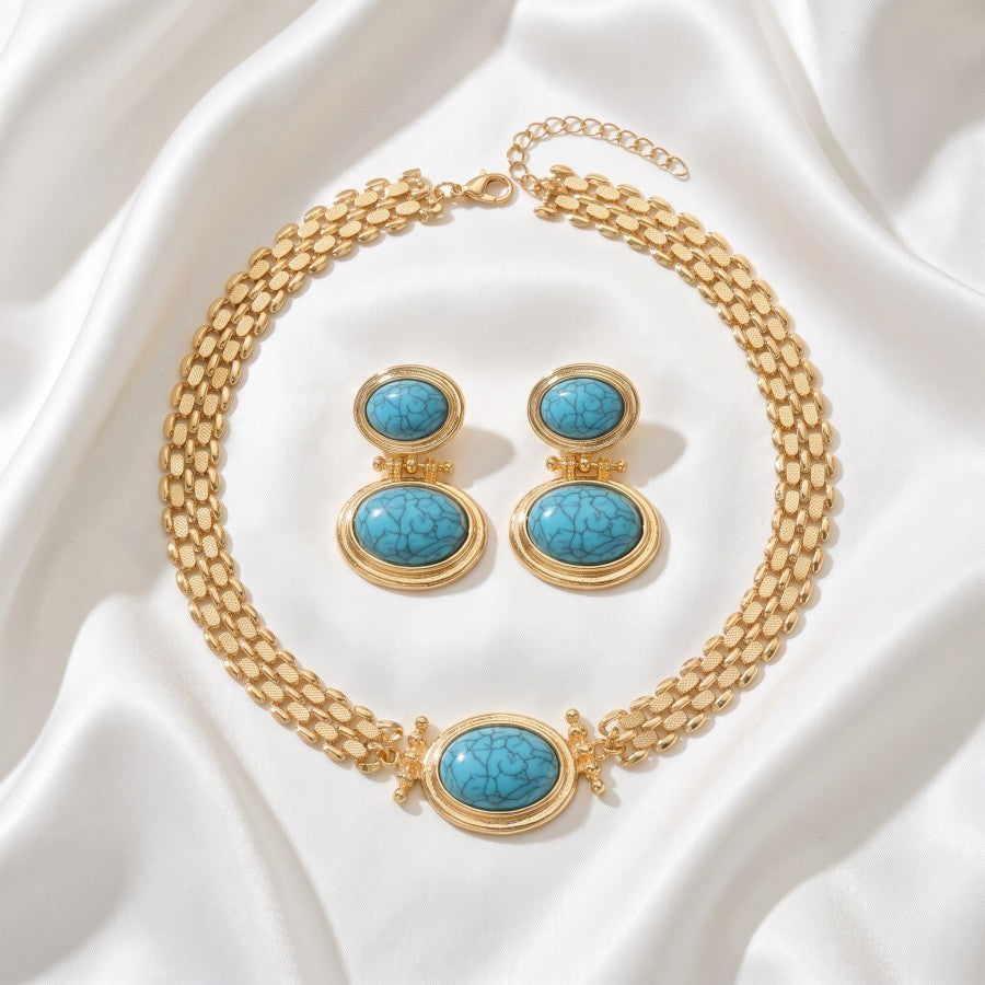 Classy Tiger Eye Bike Chain Necklace & Earring Set