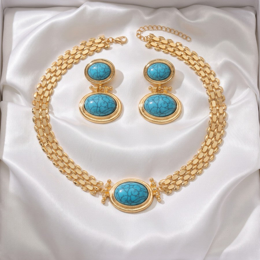 Classy Tiger Eye Bike Chain Necklace & Earring Set