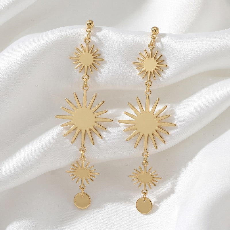 Classy Geometric Sunburst Long Dangle Earrings