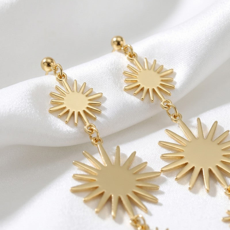 Classy Geometric Sunburst Long Dangle Earrings