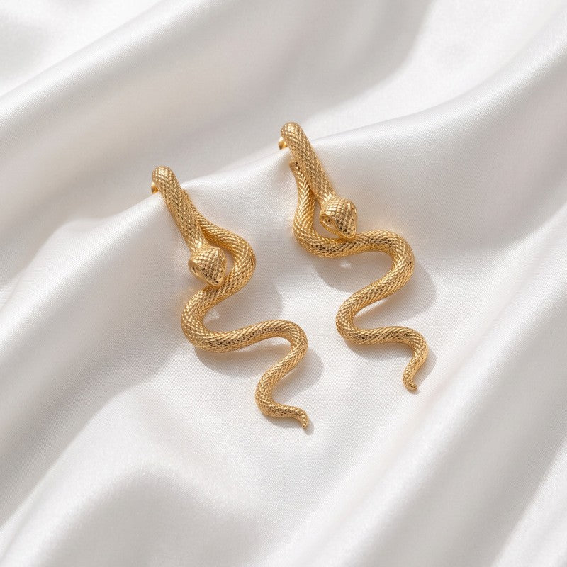 Vintage Textured Snake Dangle Earrings