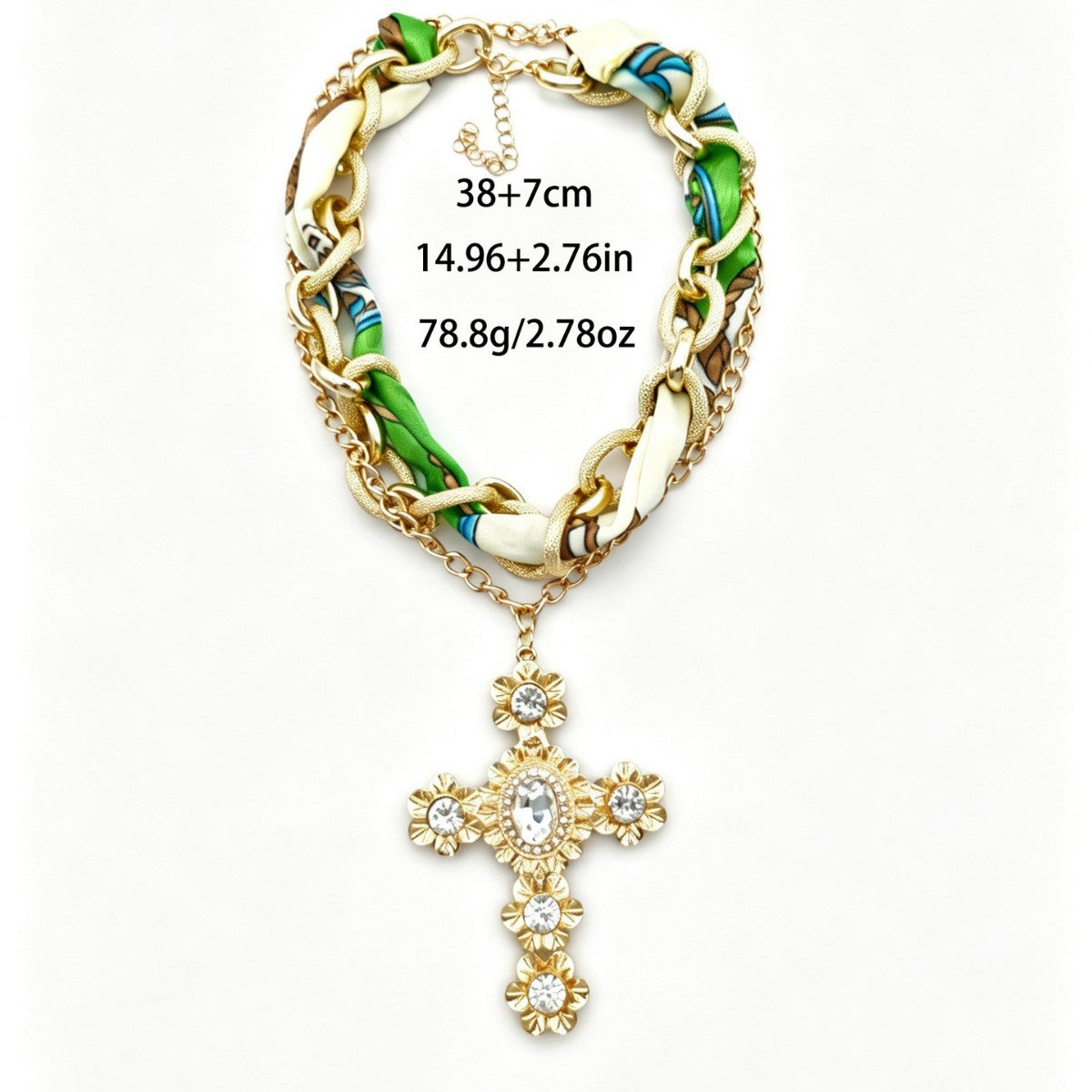 Boho Floral Scarf Layered Cross Necklace