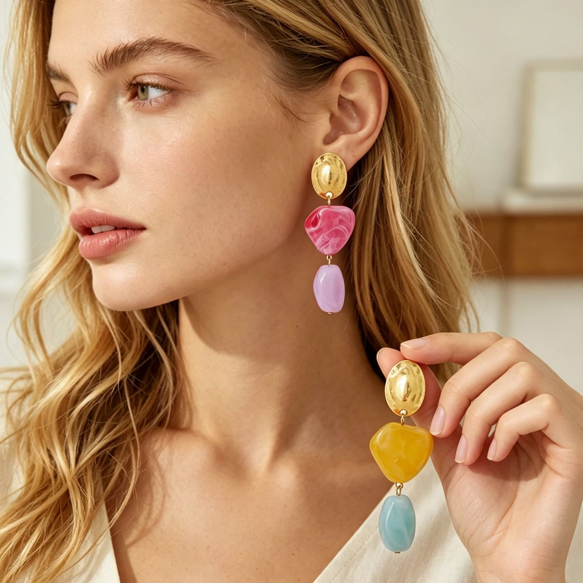Boho Tiered Resin Drop Earrings