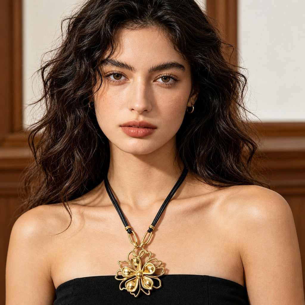 Boho Statement Floral Cord Necklace