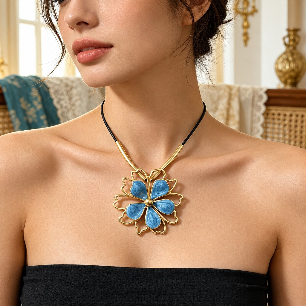 Boho Statement Floral Cord Necklace