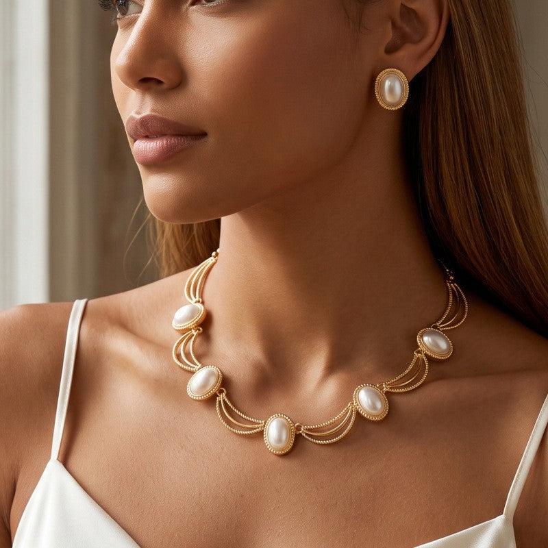 Classy Turquoise Oval Necklace & Earring Set