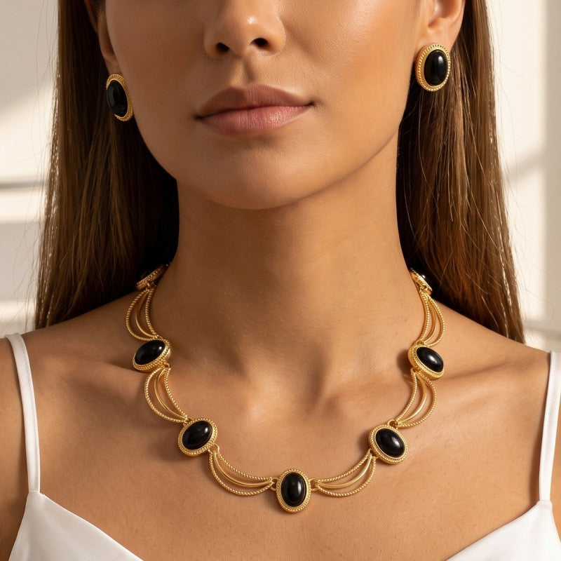 Classy Turquoise Oval Necklace & Earring Set