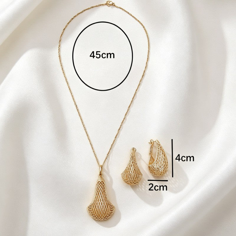 Classy Woven Mesh Teardrop Necklace & Earring Set