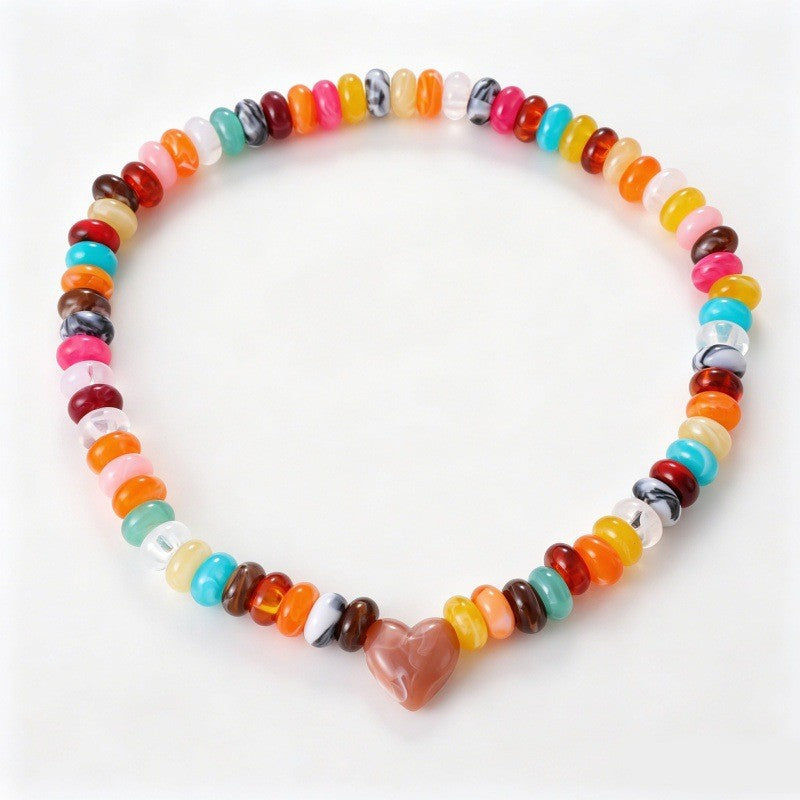 Boho Multi-Color Resin Bead Heart Necklace