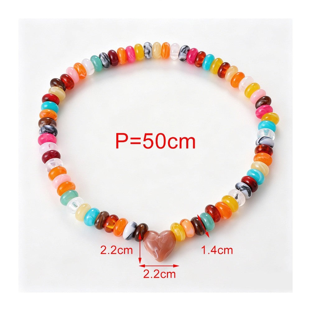 Boho Multi-Color Resin Bead Heart Necklace