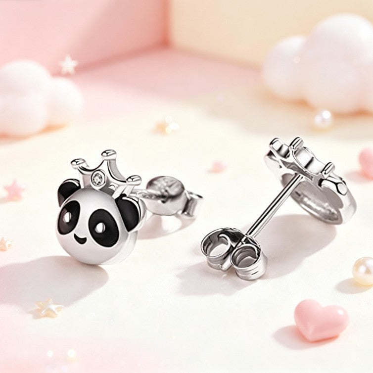 Cute Crown Panda Stud Earrings