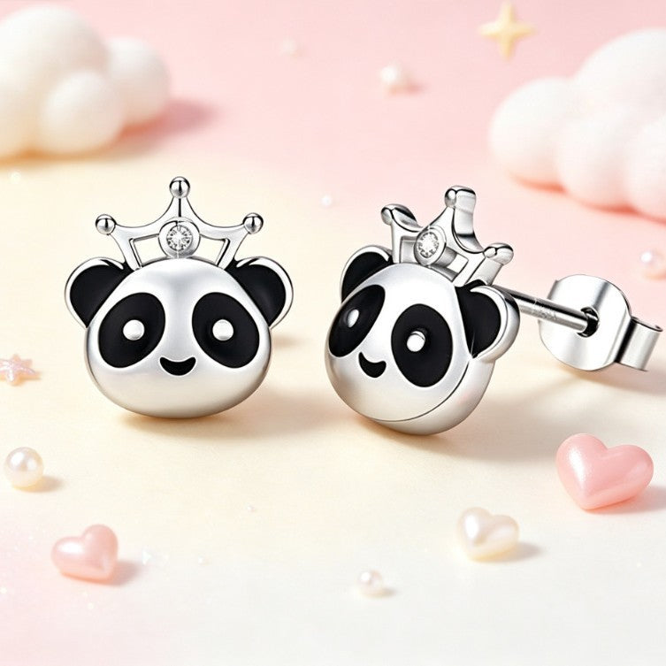 Cute Crown Panda Stud Earrings