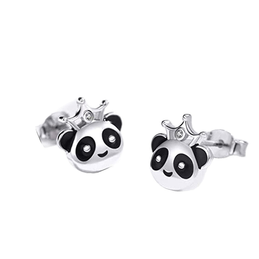 Cute Crown Panda Stud Earrings