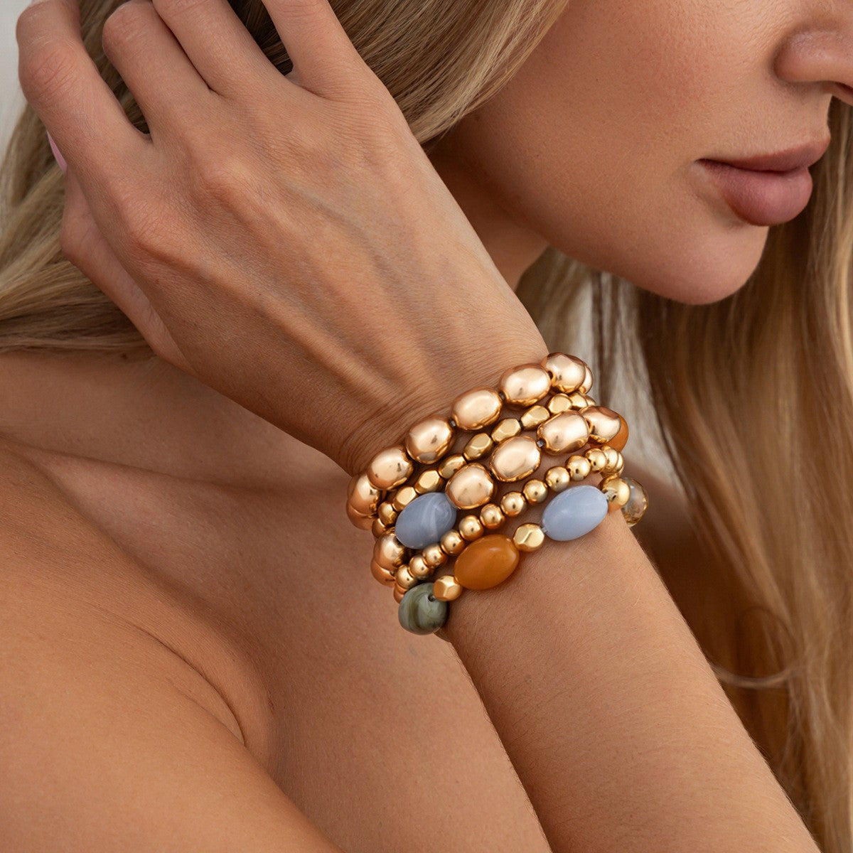 Boho Vintage Resin Bead Bracelet Stack