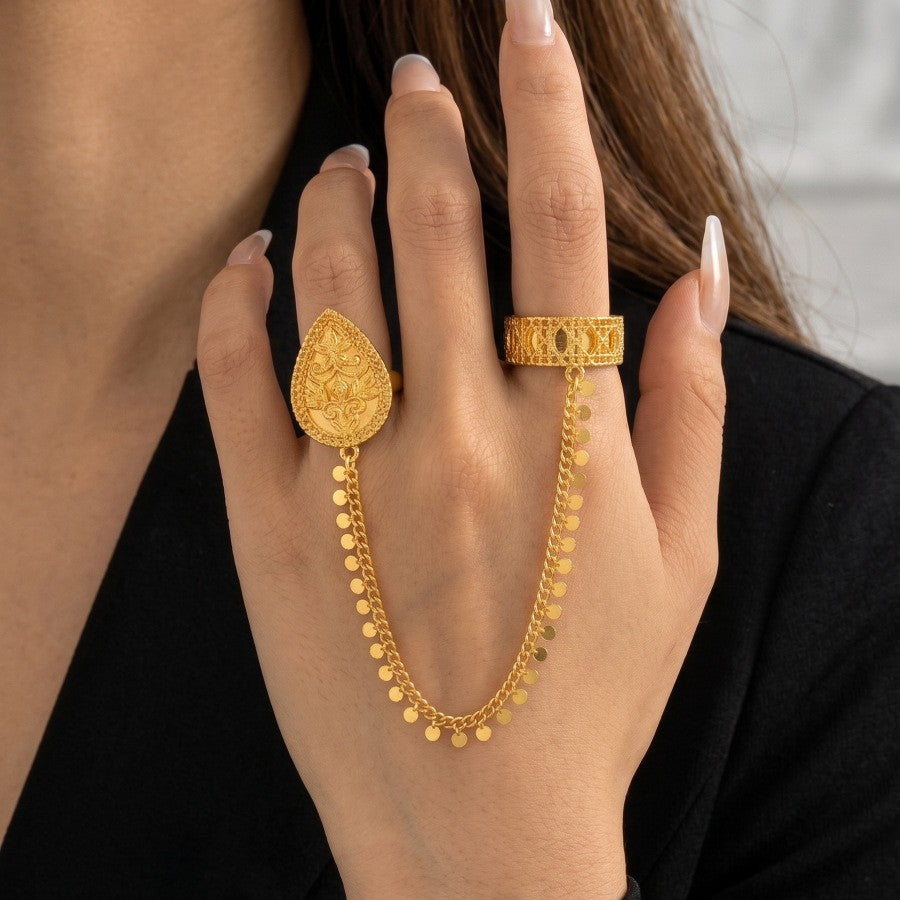 Boho Teardrop Filigree Chain Ring