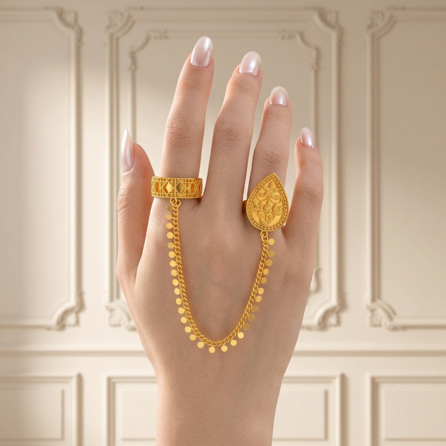 Boho Teardrop Filigree Chain Ring
