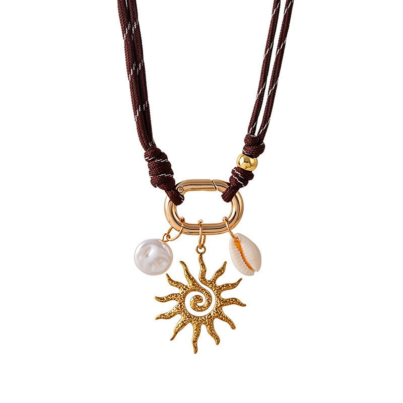 Boho Red Cord Starfish & Sun Necklace